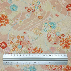 Salmon pink embossed cotton fabric with flowers and ribbons patterns (110cm)