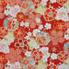 Red cotton fabric with yellow, red and white cherry blossom (5m x 110cm)