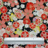 Tissu coton noir fleurs de cerisier jaunes rouges roses (5m x 110cm)