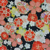 Tissu coton noir fleurs de cerisier jaunes rouges roses (5m x 110cm)