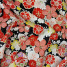Tissu coton noir fleurs de cerisier jaunes rouges roses (5m x 110cm)