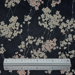 Black embossed cotton fabric with cherry tree branches (110cm)