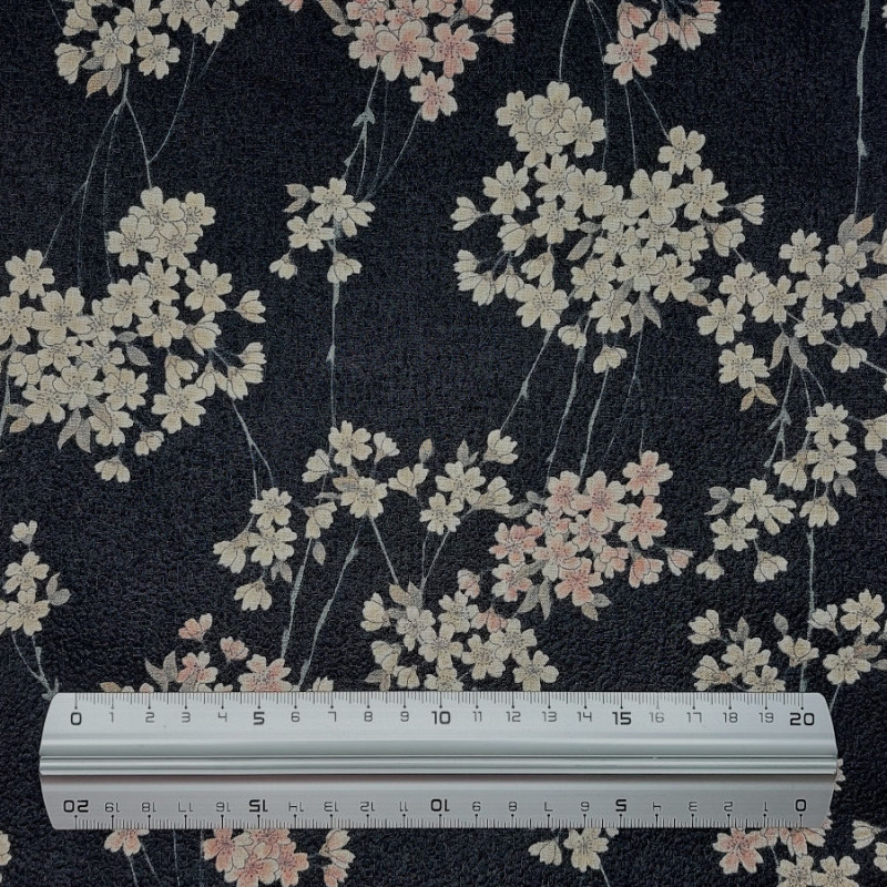 Black embossed cotton fabric with cherry tree branches (110cm)