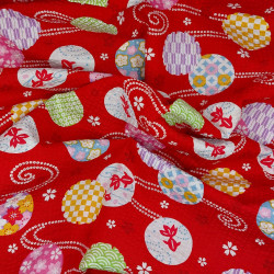 Red seersucker cotton fabric with goldfish and Japanese patterns (5m x 113cm)