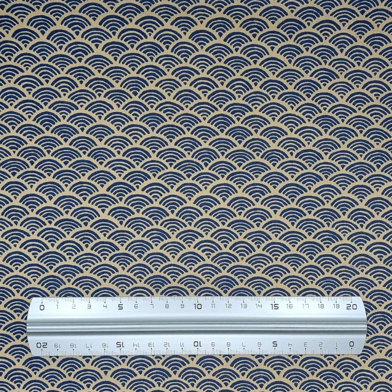 Soft cotton fabric with beige and blue waves (5m x 110cm)