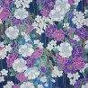 Marine blue fabric with purple and pink cherry blossom patterns (5m x 110cm)