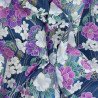 Marine blue fabric with purple and pink cherry blossom patterns (5m x 110cm)