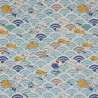 Cotton fabric (85%) and linen (15%) cats and Japanese waves in light blue and ecru (5m x 110cm)