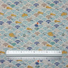 Cotton fabric (85%) and linen (15%) cats and Japanese waves in light blue and ecru (5m x 110cm)