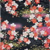 Black fabric with light red white salmon cherry blossom patterns (5m x 110cm)