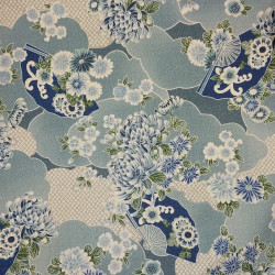 Grey cotton fabric with fans and chrysanthemum patterns (5m x 108cm)
