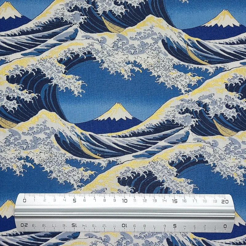 Tissu coton la Grande Vague bleu foncé (5m x 110cm)