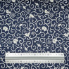 Midnight blue cotton dobby fabric with karakusa and cats (5m x 110cm)