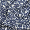 Midnight blue cotton dobby fabric with karakusa and cats (5m x 110cm)