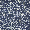 Midnight blue cotton dobby fabric with karakusa and cats (5m x 110cm)