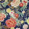 Dark blue textured cotton fabric with peonies and fans (5m x 112cm)