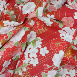 Japanese cotton fabric red cherry blossom sakura gold – 100% cotton – wholesale