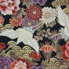 Tissu japonais noir et doré grues vagues et fleurs – 100% coton – vente en gros