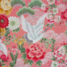 Tissu japonais rose et argenté grues vagues et fleurs – 100% coton – vente en gros