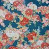 Tissu japonais bleu canard fleurs argentées et colorées – 100% coton – vente en gros