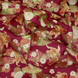 Tissu japonais coton rouge foncé poissons rouges avec doré – 100% coton – vente en gros