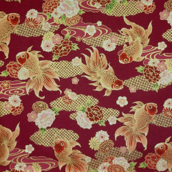 Japanese cotton fabric dark red goldfish kingyo gold – 100% cotton – wholesale