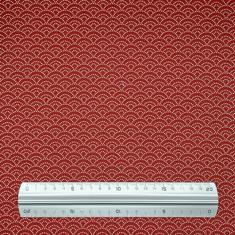 Tissu coton seigaiha rouge foncé en points (5m x 110cm)