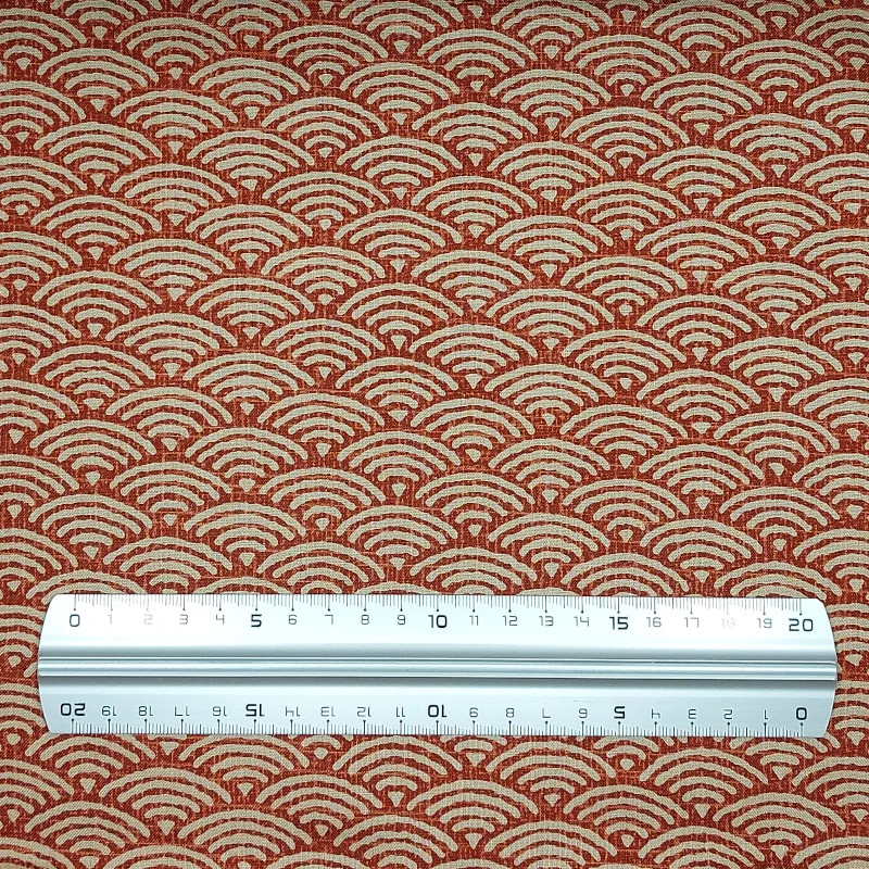 Rust red semi-plain with seigaiha patterns cotton fabric (110cm)