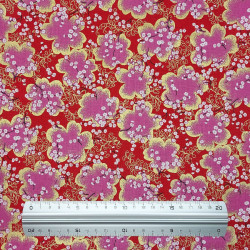 Cotton red fabric with pink and gold cherry blossom (110cm)