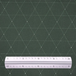 Forest green pre-printed sashiko fabric with stars, diamonds, and triangles – 100% cotton – wholesale