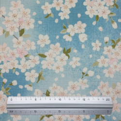 Textured Japanese fabric with light blue cherry blossom sakura print – 100% cotton – wholesale