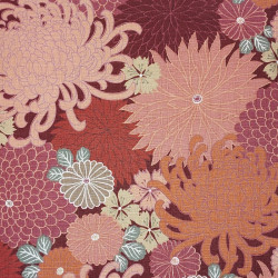 Tissu japonais texturé bordeaux et rose chrysanthèmes – 100% coton – vente en gros