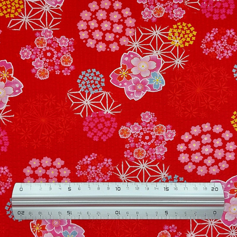 Japanese red sakura seersucker fabric - Japanese summer cotton - wholesale