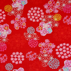 Japanese red sakura seersucker fabric - Japanese summer cotton - wholesale