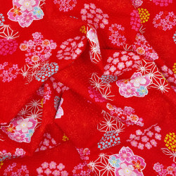 Japanese red sakura seersucker fabric - Japanese summer cotton - wholesale