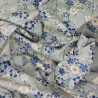 Tissu japonais coton gris fleurs de cerisier bleues et écrues - tissu coton - vente en gros