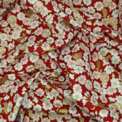 Japanese cotton fabric red cats and cherry blossom gold – 100% cotton – wholesale