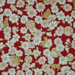 Tissu japonais coton rouge chats et fleurs de cerisier avec doré – 100% coton – vente en gros