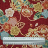 Red Japanese cotton fabric with flowers and temari balls by 5m or 10m - wholesale