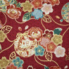 Red Japanese cotton fabric with flowers and temari balls by 5m or 10m - wholesale