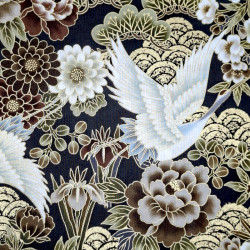 Brown and gold Japanese fabric with cranes, waves, and flowers – 100% cotton – wholesale