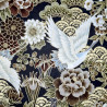 Tissu japonais marron et doré grues vagues et fleurs – 100% coton – vente en gros