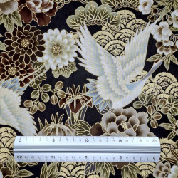 Brown and gold Japanese fabric with cranes, waves, and flowers – 100% cotton – wholesale