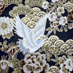 Brown and gold Japanese fabric with cranes, waves, and flowers – 100% cotton – wholesale