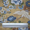 Tissu japonais beige sable et doré grues vagues et fleurs – 100% coton – vente en gros