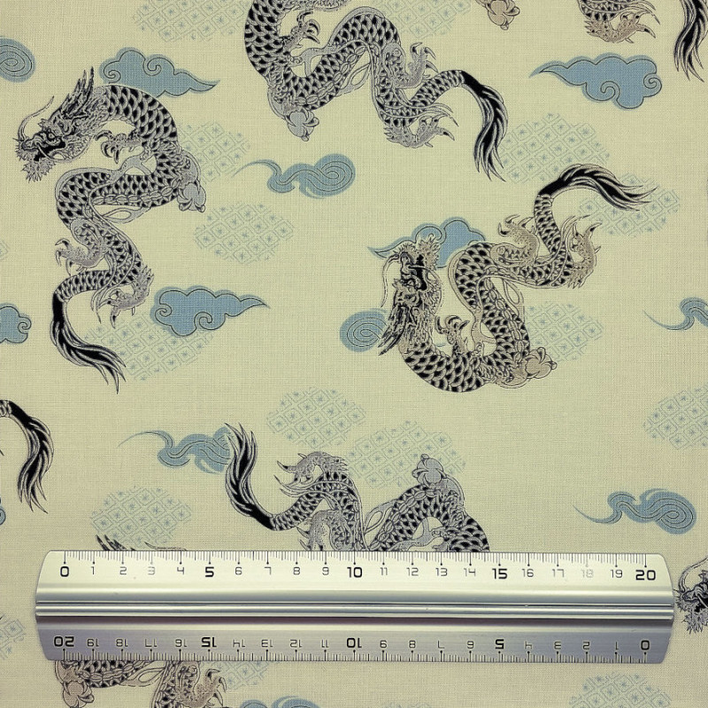 Tissu coton ivoire dragons japonais (110cm)