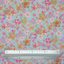 Japanese Cotton Fabric Sky Blue Cherry Blossom Print - Wholesale