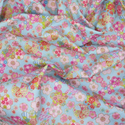Japanese Cotton Fabric Sky Blue Cherry Blossom Print - Wholesale
