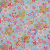 Tissu japonais fleurs de cerisier colorées bleu ciel - Coton 5 m grossiste