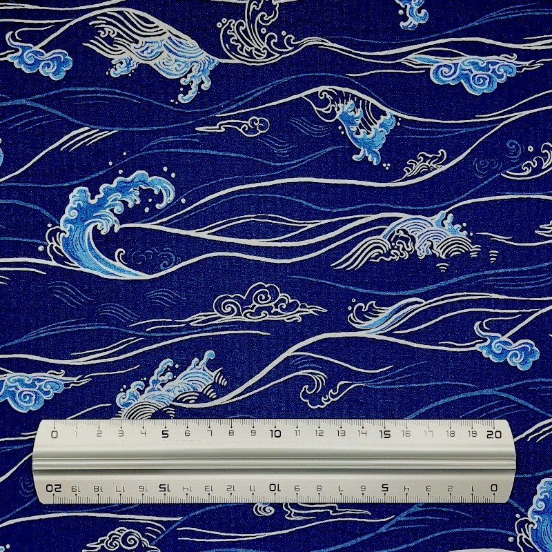 Japanese dark blue waves seersucker fabric - Japanese summer cotton - wholesale